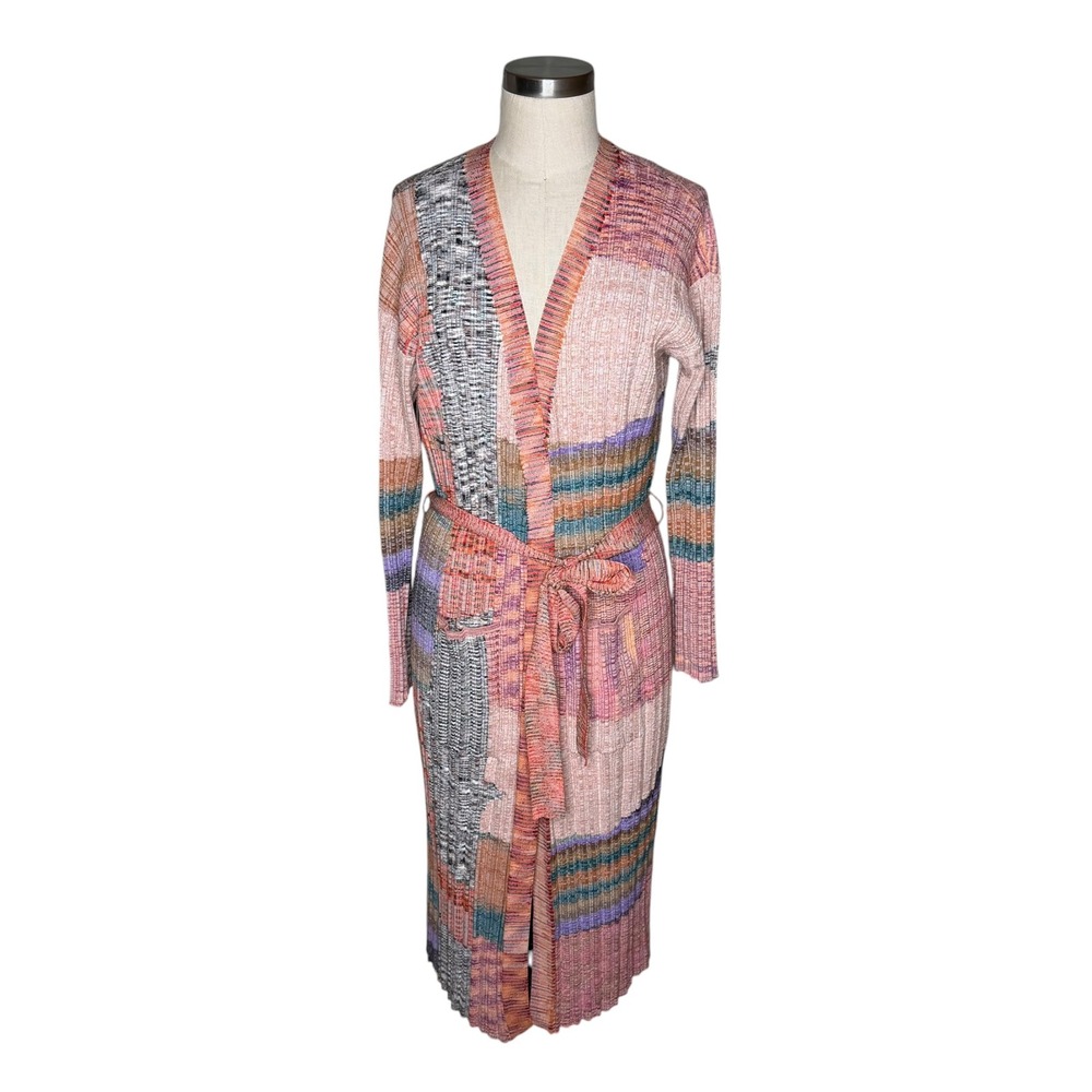 ANTHROPOLOGIE Patchwork Duster Cardigan Pink Multi Space Dye Knit Women's M/L